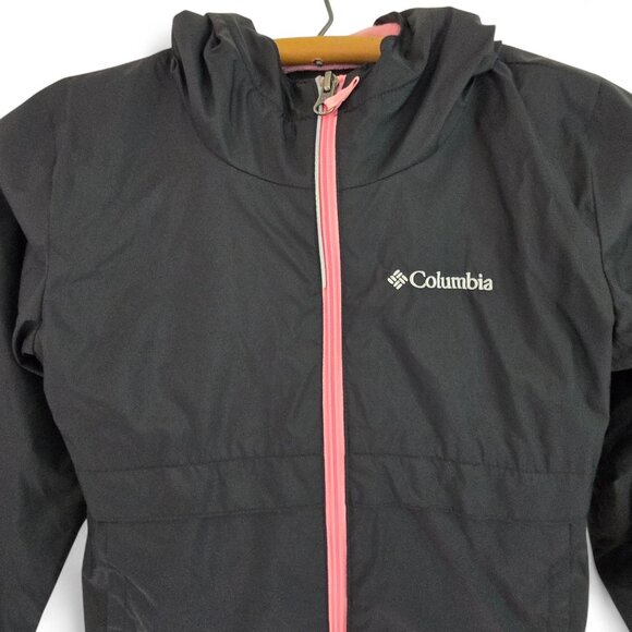 Columbia Girls Black & Pink Hooded Jacket Fleece Lining Zipper Pockets Size S - Picture 4 of 12